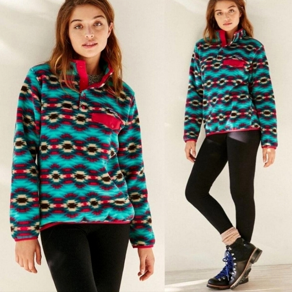 Patagonia Synchilla Snap-T Pullover Aztec Tribal Wild Desert Teal Print 2015 - Picture 3 of 9